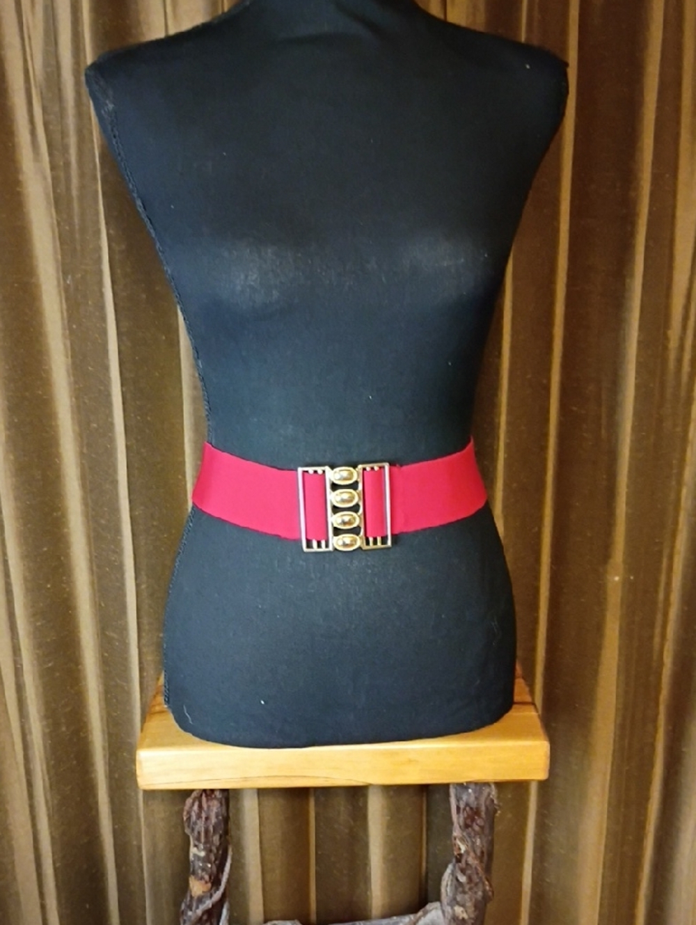 Unbranded Red Stretch Waist Belt with Gold Tone Buckle - Women Accessories